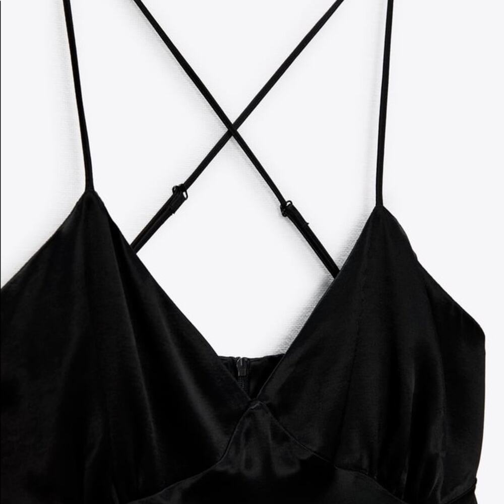 ZARA FRINGED SLIP DRESS BLACK - Picture 13 of 14